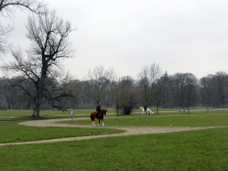 Horses with riders at the west side of the Englischer Garten garden