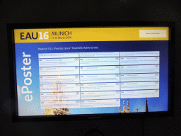 Screen with information on the EAU16 ePoster of Tim at the Foyer of the International Congress Center Munich