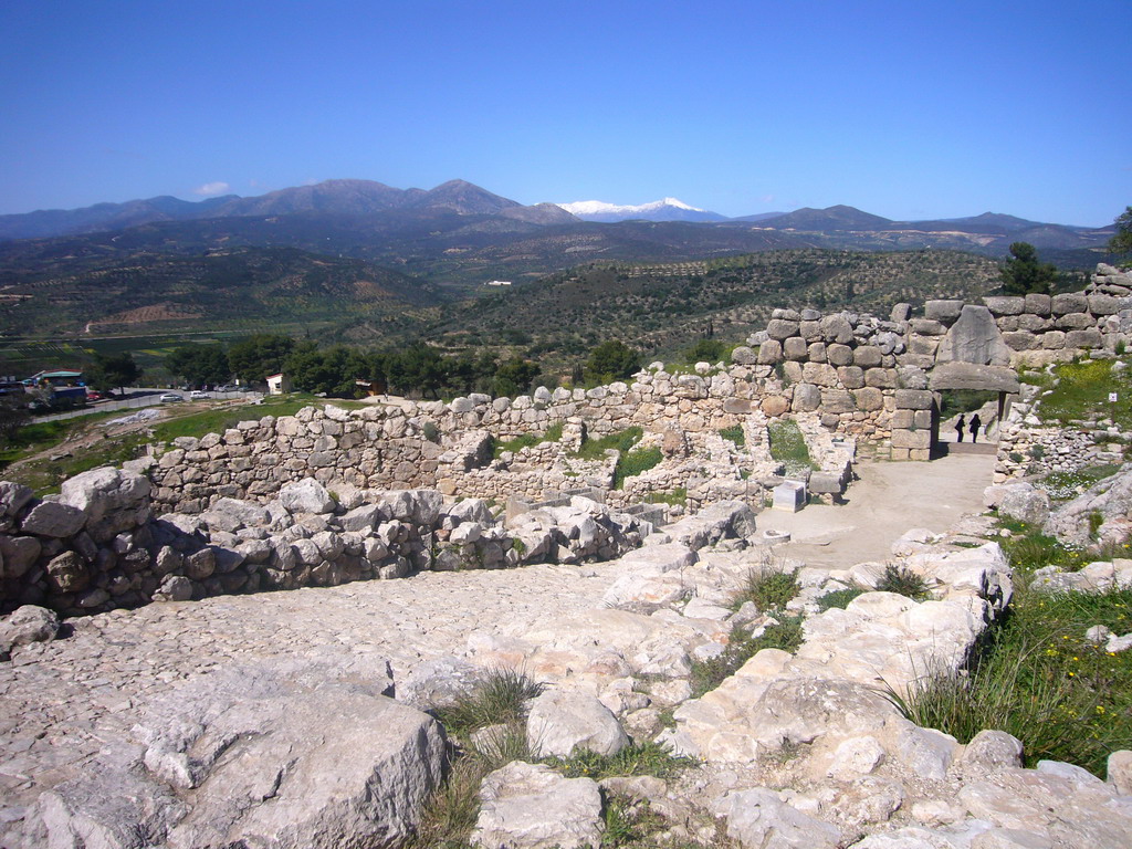 Grave Circle A and the Lion Gate, from inside the Acropolis of Mycenae