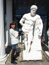 Miaomiao and male statue at pottery shop near Mycenae