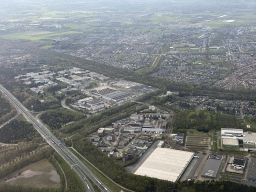 The town of Best with the Philips Innovation Center Eindhoven North campus, viewed from the airplane from Eindhoven