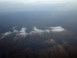 The Monti Sibillini mountain range with the Monte Vettore mountain, viewed from the airplane from Eindhoven