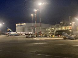 Naples International Airport, viewed from the airplane from Eindhoven, by night