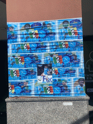 Banners for SSC Napoli`s third Italian championship on a building at the Via della Stadera street