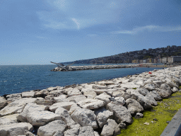 Seagull flying over Mappatella Beach, viewed from the Via Francesco Caracciolo street