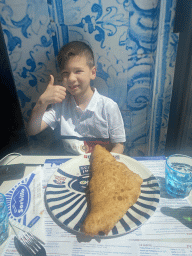 Max with a Pizza Fritta at the Pizzeria Sorbillo restaurant