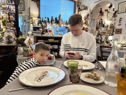 Tim and Max at the Trattoria Pizzeria `Da Alfredo` a Poggioreale restaurant