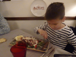 Max having dinner at the Trattoria Pizzeria `Da Alfredo` a Poggioreale restaurant
