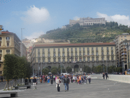 The Piazza Municipio square and the Vomero Hill with the Castel Sant`Elmo castle and the Museo Nazionale di San Martino museum