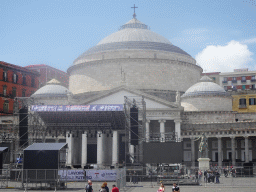 Front of the Basilica Reale Pontificia San Francesco da Paola church and stage for the May 1 celebrations at the Piazza del Plebiscito square