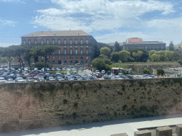 Northeast side of the Royal Palace of Naples and moat of the Castel Nuovo castle, viewed from the First Floor of the Civic Museum