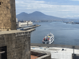 The Naples Port with the Galleria del Mare shopping mall and Mount Vesuvius, viewed from the Second Floor of the Civic Museum at the Castel Nuovo castle