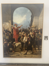 Painting `Cesare Mormile Addresses the People Rebelling against the Decrees of the Inquisition` by Vincenzo Marinelli at the Second Floor of the Civic Museum at the Castel Nuovo castle, with explanation