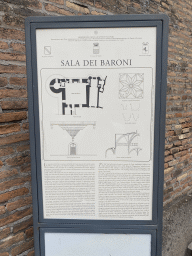 Map and information on the Baron`s Hall at the Castel Nuovo castle