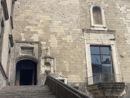 Monumental Stairway and the front of the Baron`s Hall at the Castel Nuovo castle