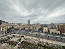 Ruins at the Piazza Municipio square and the city center with the Hotel NH Napoli Panorama, viewed from the north side of the roof of the Castel Nuovo castle