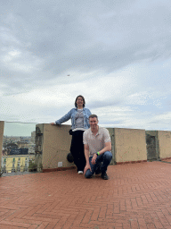 Tim and Miaomiao at the north side of the roof of the Castel Nuovo castle, with a view on the city center