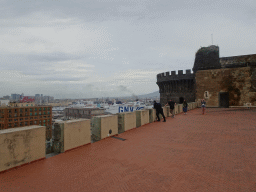 Northeast side of the roof of the Castel Nuovo castle with the Beverello Tower, with a view on the Naples Port