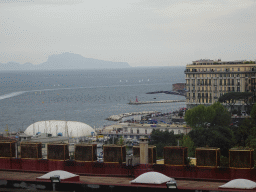 South side of the Castel Nuovo castle, the Porticciolo di Santa Lucia marina, the Gulf of Naples and the island of Capri, viewed from the northwest side of the roof