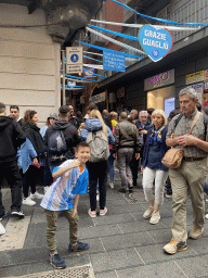 Max at the Via Toledo street, with a view on the decorations for SSC Napoli`s third Italian championship at the Vico Sergente Maggiore street