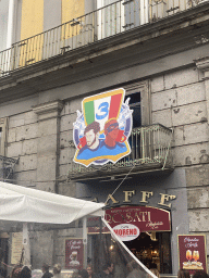 Decorations for SSC Napoli`s third Italian championship in front of the Caffè Rosati restaurant at the Piazza Trieste e Trento square
