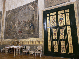 Tapestry, vases and door at the Hercules Hall at the Royal Palace of Naples