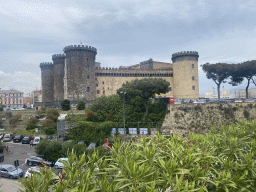 Southwest side of the Castel Nuovo castle, viewed frm the Gardens of the Royal Palace of Naples