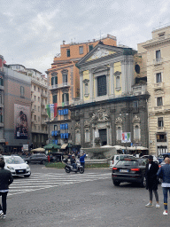 The Piazza Trieste e Trento square square with the Fontana del Carciofo fountain and the front of the Chiesa di San Ferdinando church