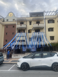 Decorations for SSC Napoli`s third Italian championship at the square in front of the building of the House of Mola apartment at the Via della Stadera street