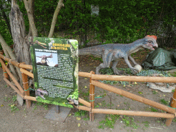 Oviraptor statue at the Zoorassic Park exhibition at the Zoo di Napoli, with explanation