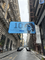 Diego Armando Maradona banner above the Via San Arcangelo a Baiano street