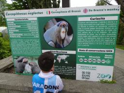Max with information on the De Brazza`s Monkey at the Zoo di Napoli