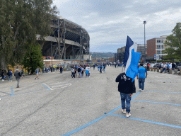 The northwest side of the Stadio Diego Armando Maradona stadium, viewed from the Piazza Gabriele d`Annunzio square, just before the football match SSC Napoli - Salernitana