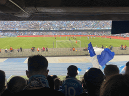 Players on the pitch at the Stadio Diego Armando Maradona stadium, viewed from the Curva A Inferiore grandstand, during the football match SSC Napoli - Salernitana