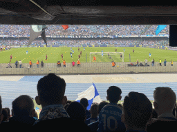 Players on the pitch at the Stadio Diego Armando Maradona stadium, viewed from the Curva A Inferiore grandstand, during the football match SSC Napoli - Salernitana