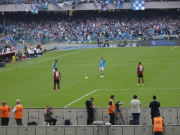 SSC Napoli taking a free kick at the Stadio Diego Armando Maradona stadium, viewed from the Curva A Inferiore grandstand, during the football match SSC Napoli - Salernitana