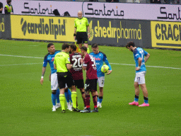 SSC Napoli getting a free kick at the Stadio Diego Armando Maradona stadium, viewed from the Curva A Inferiore grandstand, during the football match SSC Napoli - Salernitana