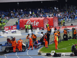 Player tunnels at the Stadio Diego Armando Maradona stadium, viewed from the Curva A Inferiore grandstand, during halftime at the football match SSC Napoli - Salernitana