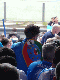 Football fans at the Curva A Inferiore grandstand at the Stadio Diego Armando Maradona stadium, during halftime at the football match SSC Napoli - Salernitana