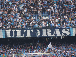 Football fans and Ultras banner at the Curva B grandstand at the Stadio Diego Armando Maradona stadium, during halftime at the football match SSC Napoli - Salernitana