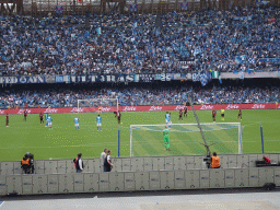 Players on the pitch at the Stadio Diego Armando Maradona stadium, viewed from the Curva A Inferiore grandstand, during halftime at the football match SSC Napoli - Salernitana