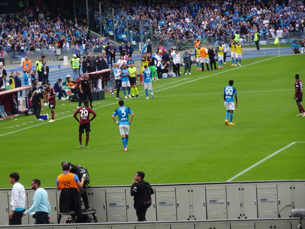 Substitution by SSC Napoli at the Stadio Diego Armando Maradona stadium, viewed from the Curva A Inferiore grandstand, during the football match SSC Napoli - Salernitana