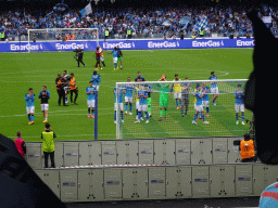 Players on the pitch thanking the crowd at the Stadio Diego Armando Maradona stadium, viewed from the Curva A Inferiore grandstand, right after the football match SSC Napoli - Salernitana