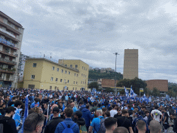 Football fans at the southeast side of the Stadio Diego Armando Maradona stadium at the Via Giambattista Marino street, right after the football match SSC Napoli - Salernitana