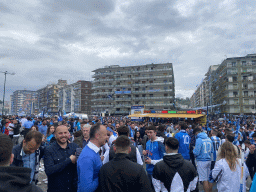 Football fans at the southeast side of the Stadio Diego Armando Maradona stadium at the Via Giambattista Marino street, right after the football match SSC Napoli - Salernitana