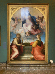 Painting `Assumption of the Virgin with Saint John the Baptist and Saint Catherine of Alexandria` by Fra Bartolomeo at the First Floor of the Museo di Capodimonte museum, with explanation