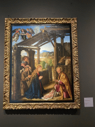 Painting `Adorazione dei Pastori` by Boccaccio Boccaccino at the First Floor of the Museo di Capodimonte museum, with explanation
