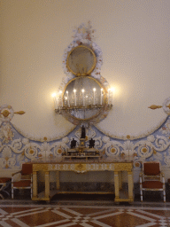 Chandelier and desk at the Salone delle Feste room at the First Floor of the Museo di Capodimonte museum