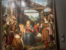 Painting `Adoratio of the Magi` by Marco Cardisco at the exhibition `Gli Spagnoli a Napoli` at the Lower Floor of the Museo di Capodimonte museum, with explanation