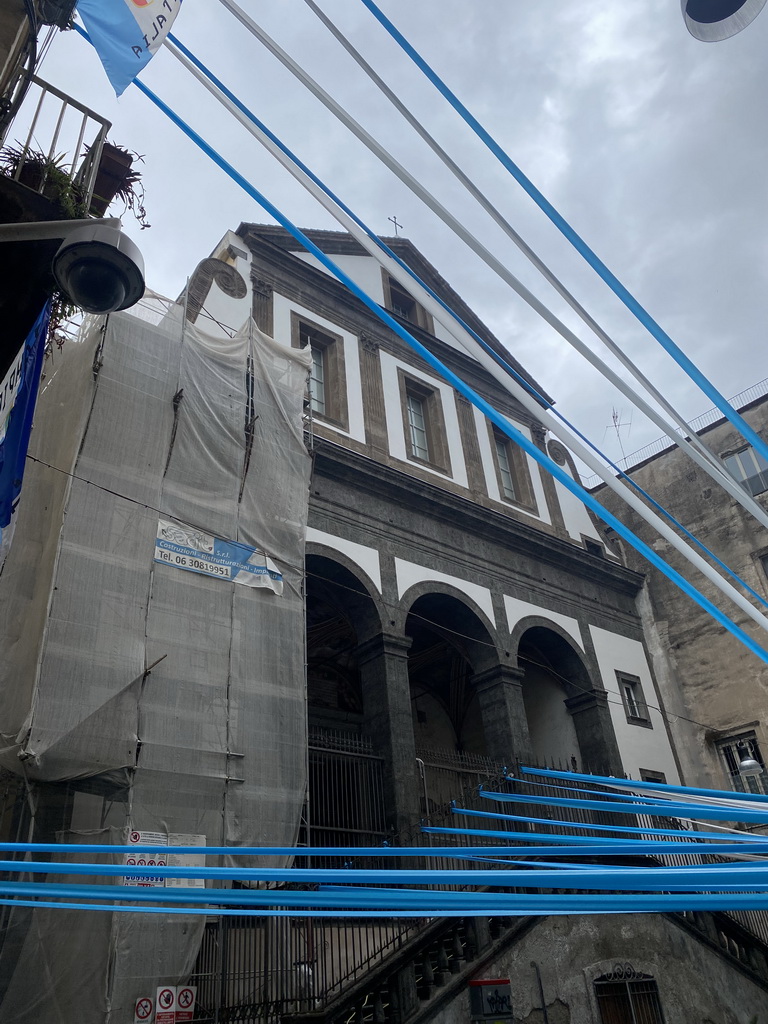 Decorations for SSC Napoli`s third Italian championship in front of the Chiesa di Santa Maria Regina Coeli church at the Largo Regina Coeli square